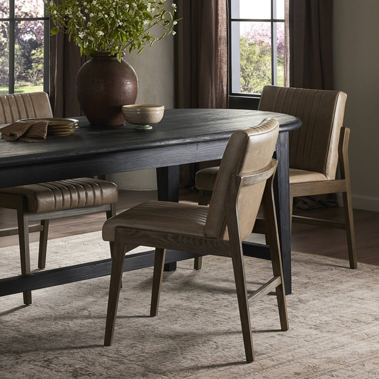 Alice Gray Top-Grain Leather Upholstered Dining Chair with Beech Wood Legs