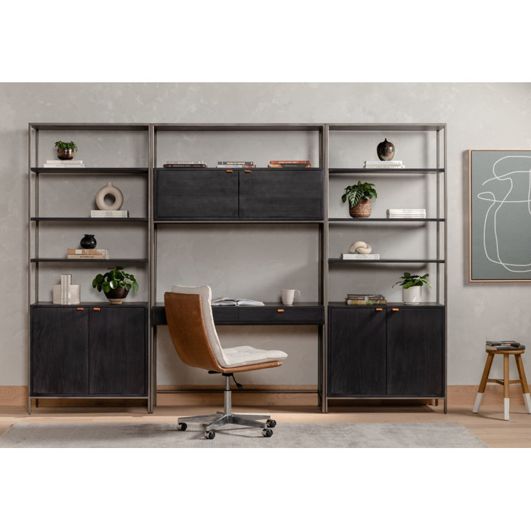 Contemporary Black Solid Wood Desk with Hutch & Dual Drawers