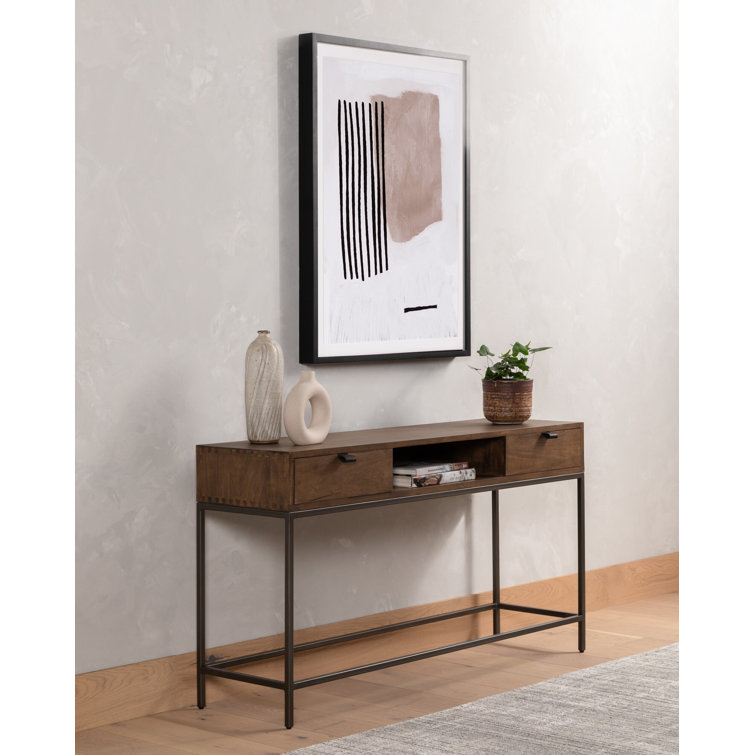 Mid-Century Modern Dove Poplar Console Table with Leather Pulls
