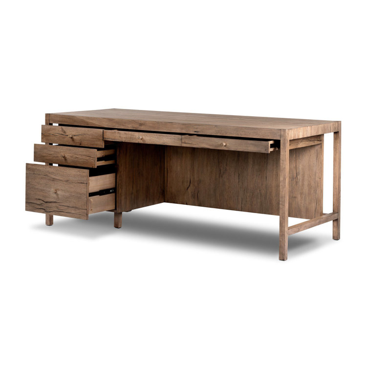 Natural Beige Wood Executive Desk with Drawers and Filing Cabinet