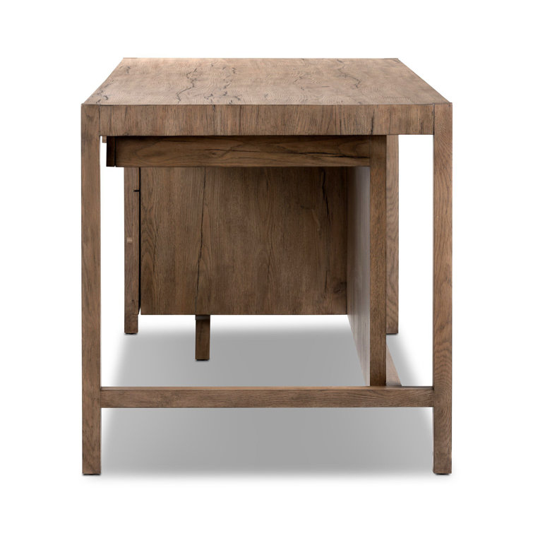 Natural Beige Wood Executive Desk with Drawers and Filing Cabinet