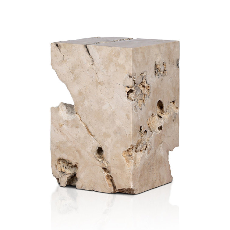 Square Brown and Gray Travertine End Table
