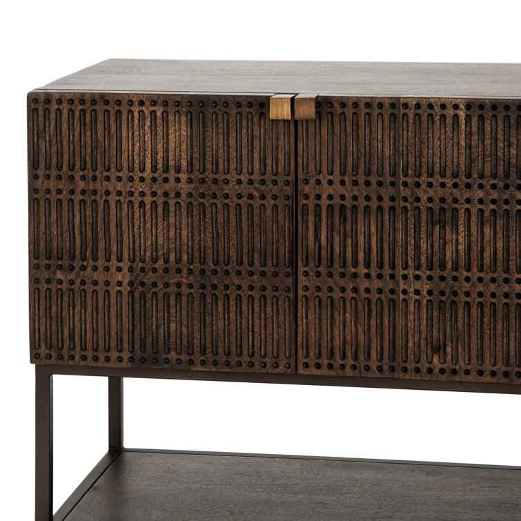 Contemporary Black and Gold Media Console with Carved Storage