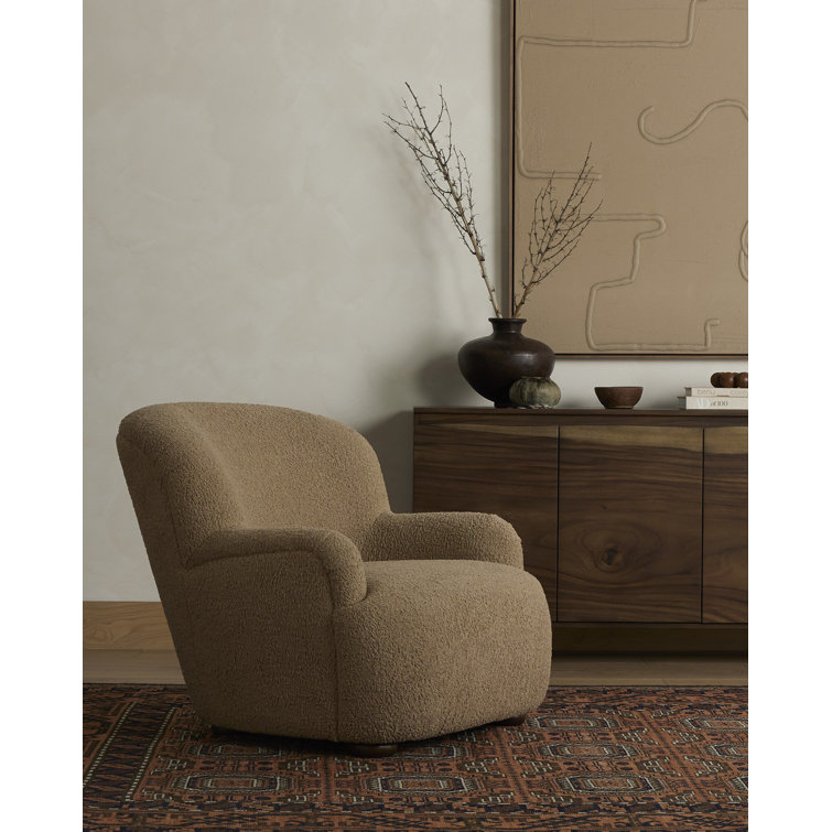 Luxurious Camel Sheepskin Accent Chair with High Sculpted Back