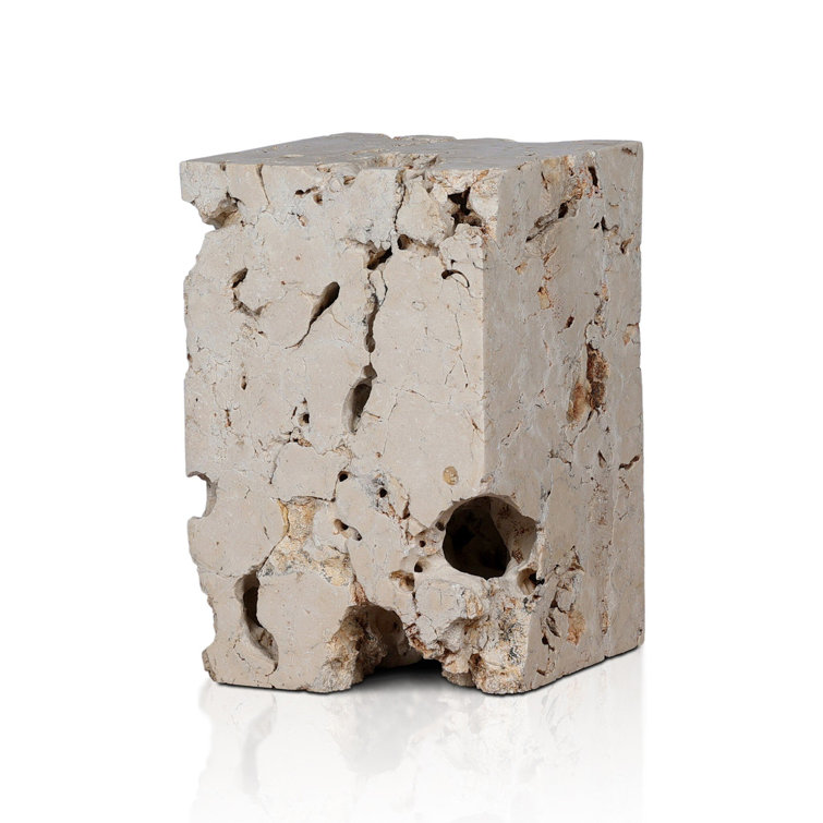 Square Brown and Gray Travertine End Table