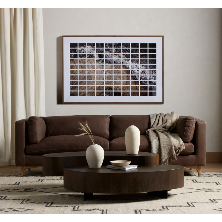 Guanacaste Brown Kidney-Shaped Coffee Table with Metal Base