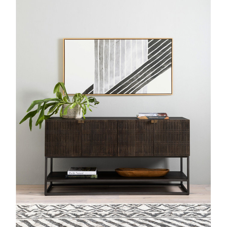 Contemporary Black and Gold Media Console with Carved Storage