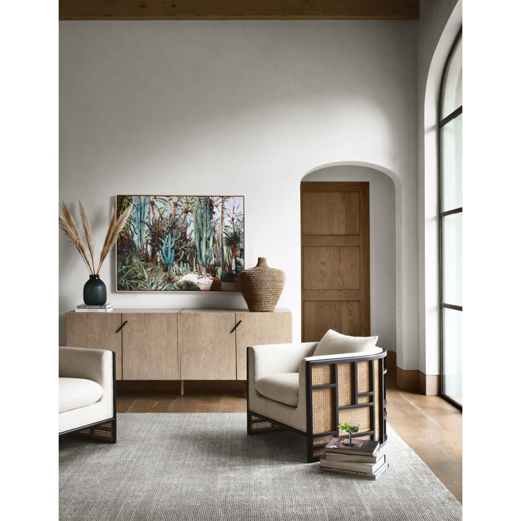 Brushed Ebony Barrel Accent Chair with Leather and Wood