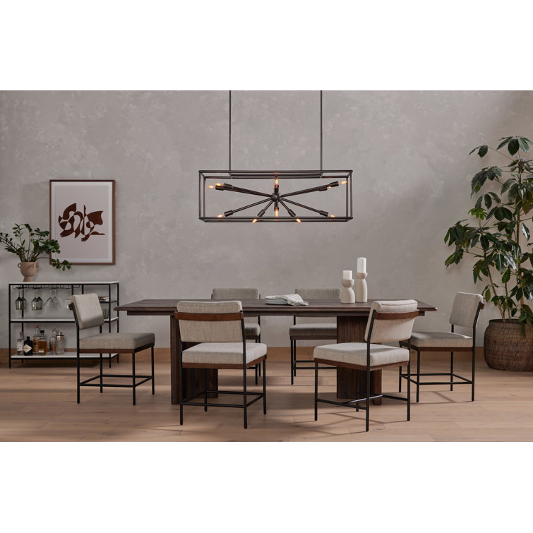 Gray Linen Upholstered Metal Side Chair