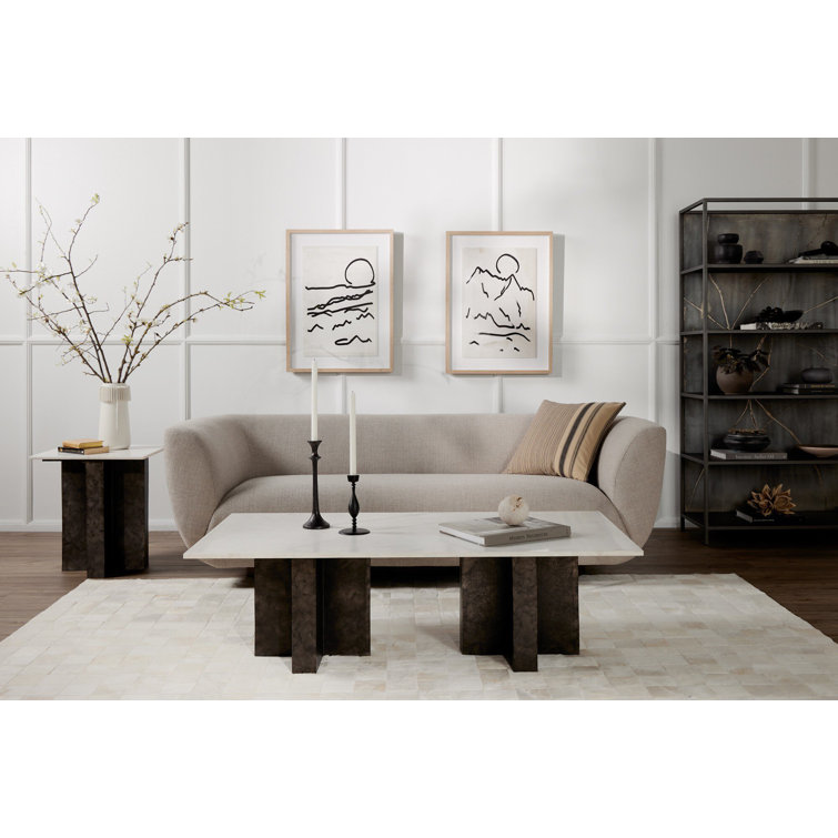 Off-White Fabric Curved Modern Trio-Seating Couch