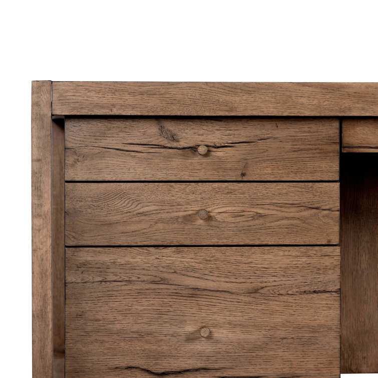 Natural Beige Wood Executive Desk with Drawers and Filing Cabinet