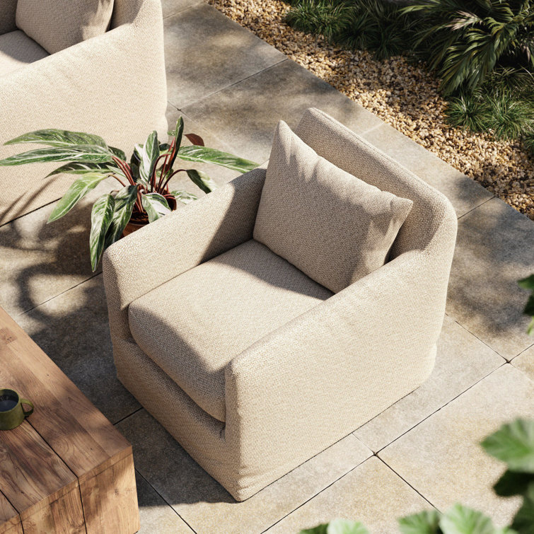 Contemporary Beige Swivel Dining Chair with Plush Cushions