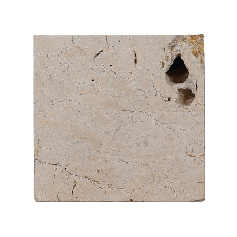 Square Brown and Gray Travertine End Table