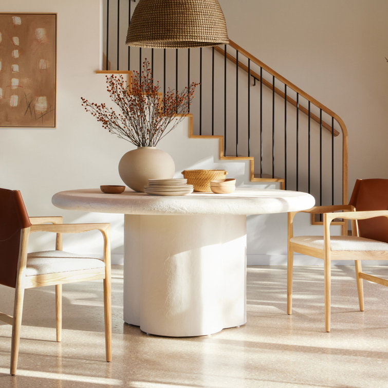 Modern Round 60'' Beige Marble & Wood Dining Table