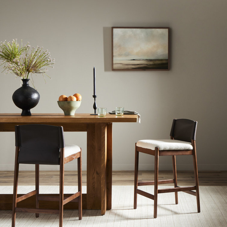Espresso Leather and Umber Ash Saddle Bar Stool with Cardiff Cream Accent