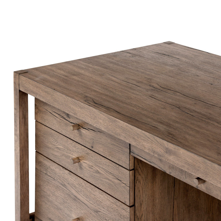 Natural Beige Wood Executive Desk with Drawers and Filing Cabinet