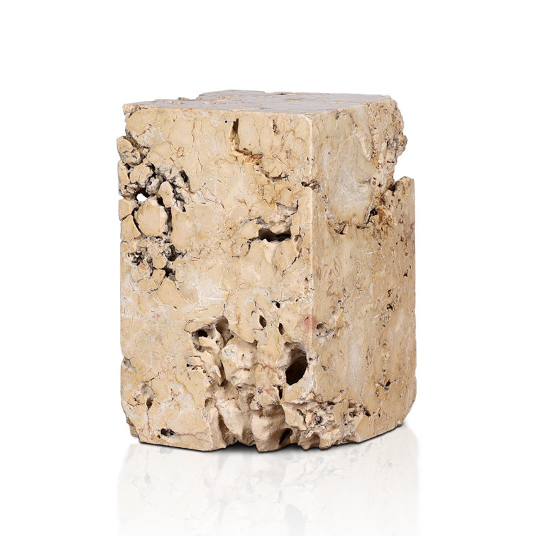 Square Brown and Gray Travertine End Table