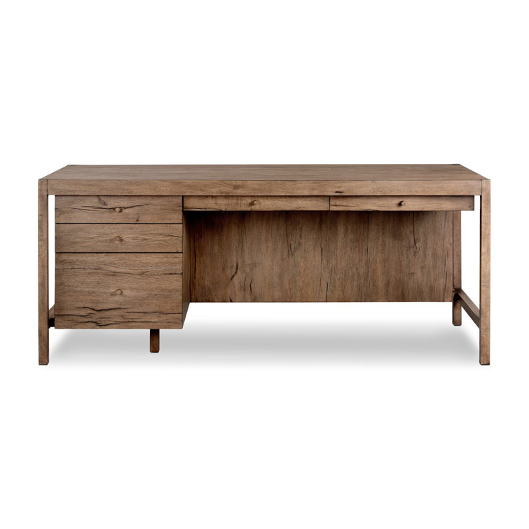 Natural Beige Wood Executive Desk with Drawers and Filing Cabinet