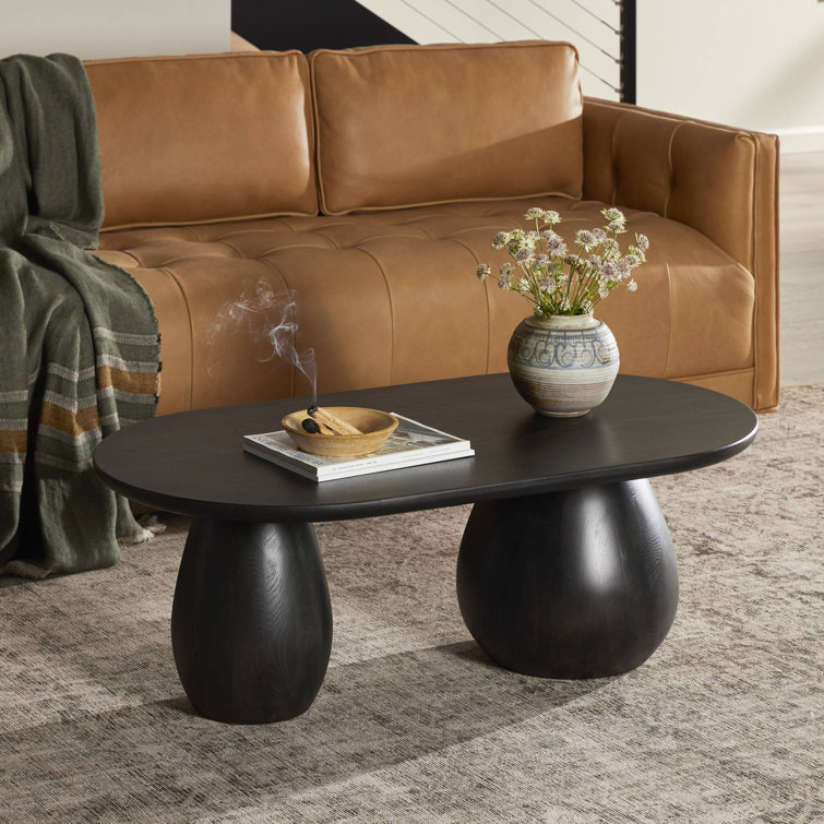 Black Wash Oval Solid Ash Wood Coffee Table