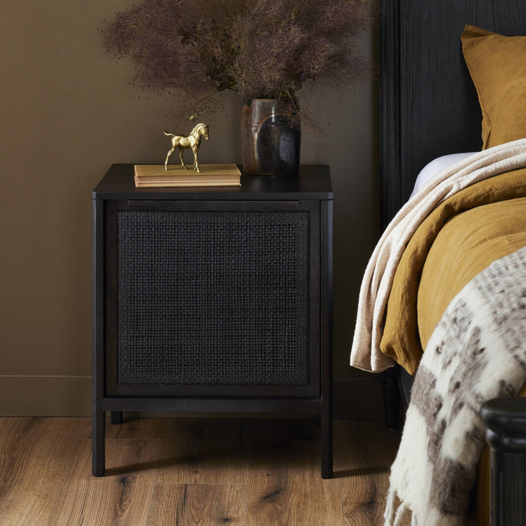 Black Mango Wood and Cane Left-Side Nightstand