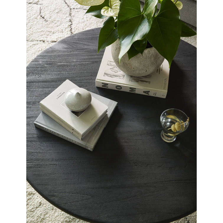 Round Black Reclaimed Wood Coffee Table with Storage