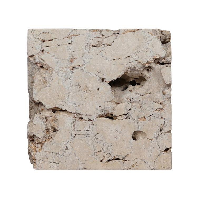 Square Brown and Gray Travertine End Table