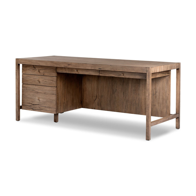 Natural Beige Wood Executive Desk with Drawers and Filing Cabinet