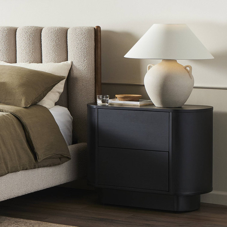 Black Acacia 2-Drawer Modern Nightstand