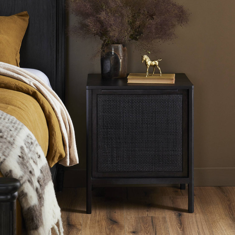 Coastal Elegance Blackwashed Mango Wood & Woven Cane Nightstand