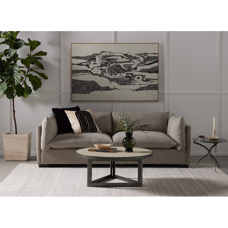 Beige Casual Comfort 90" Cotton Blend Sofa with Track Arms