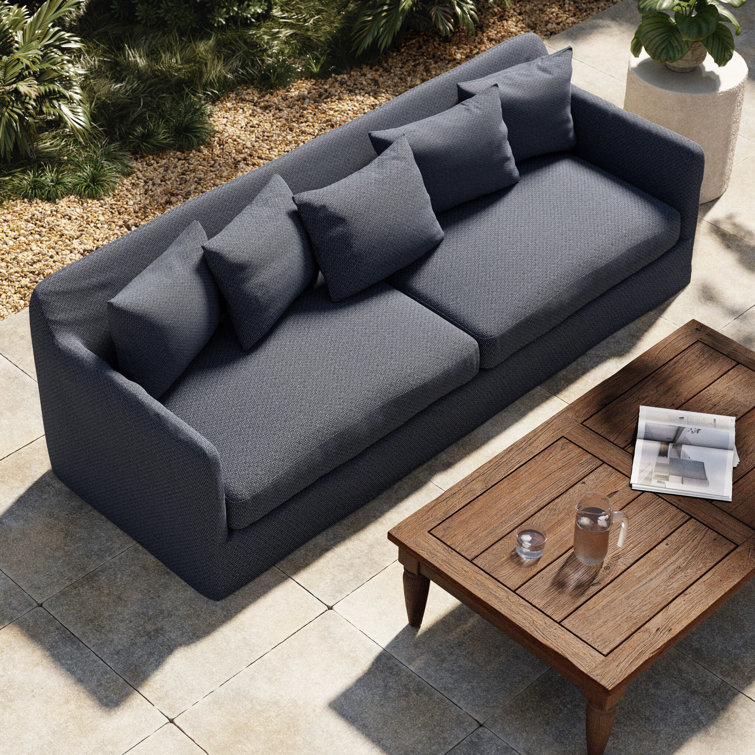 Faye Navy Wood Three-Seat Outdoor Patio Sofa