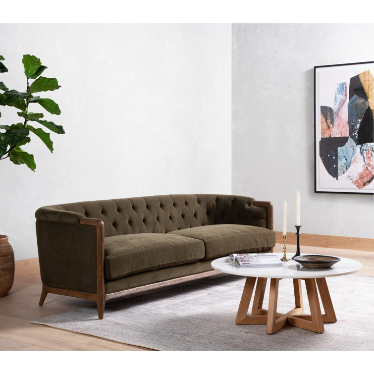 Parisian Charm Sutton Olive Tufted Sofa with Rolled Arms