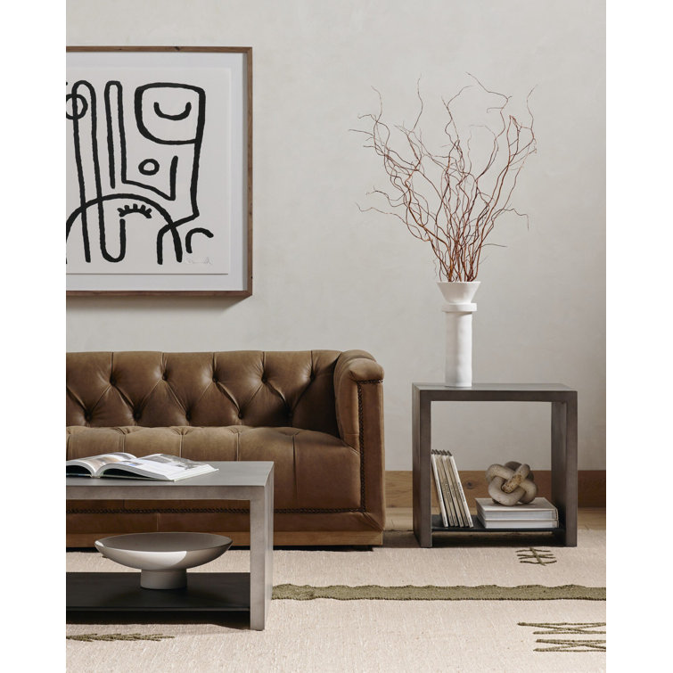 Elegant Cream Stone and Metal Rectangular End Table