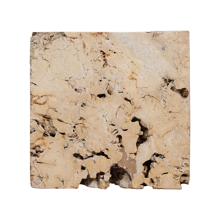 Square Brown and Gray Travertine End Table