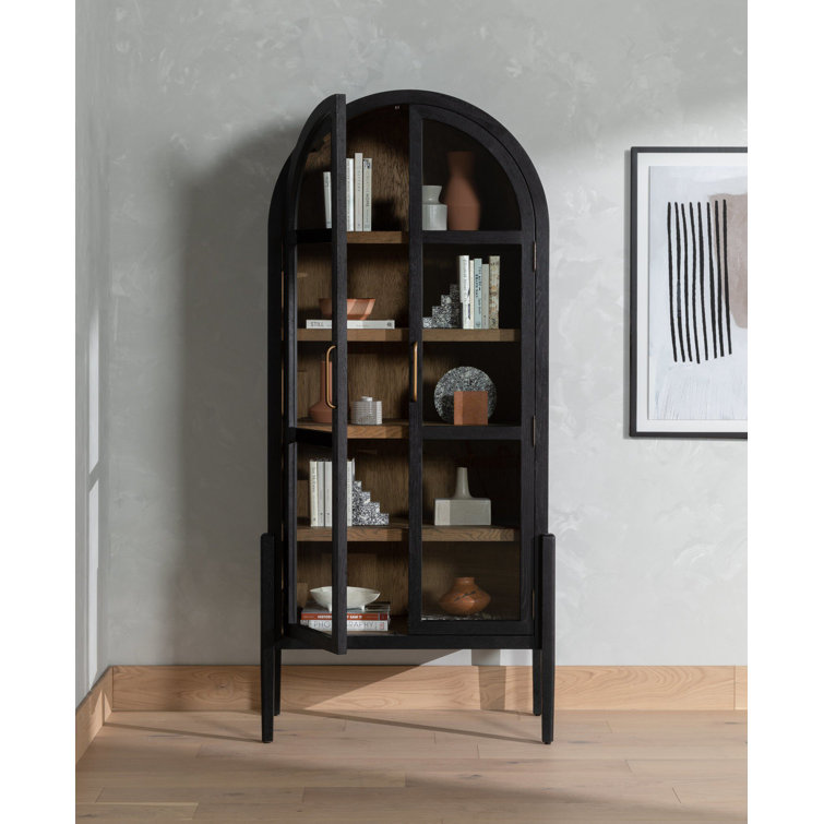 Contemporary Black Solid Oak 38" Adjustable Shelving Curio Cabinet
