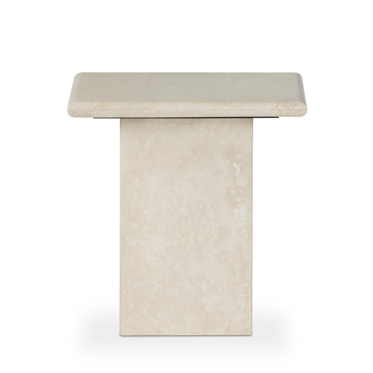Cream Marble Square Block End Table