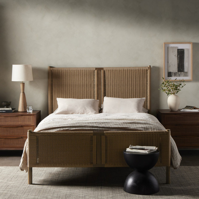 Toasted Sungkai Queen Platform Bed with Woven Headboard