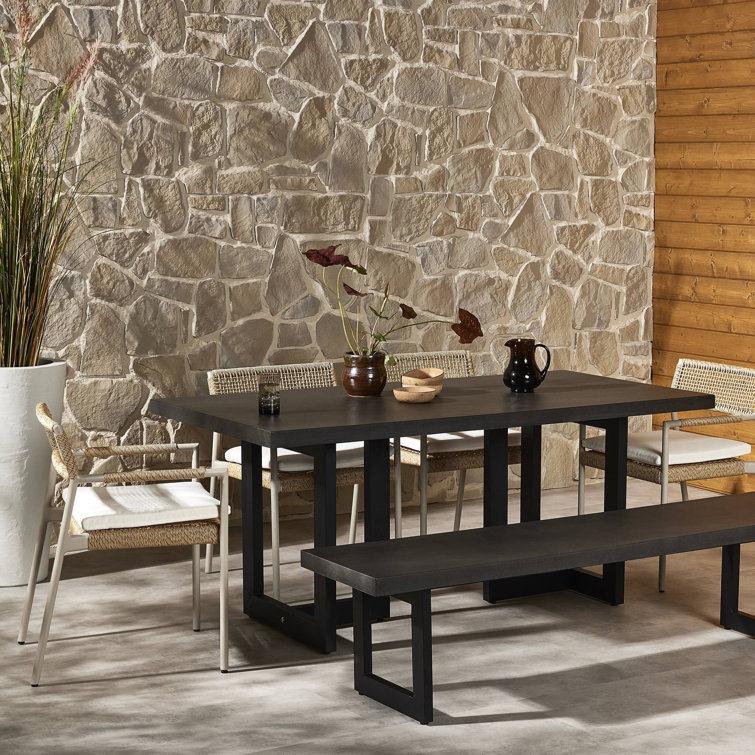 Judith Black Iron and Lava Stone Rectangular Dining Table