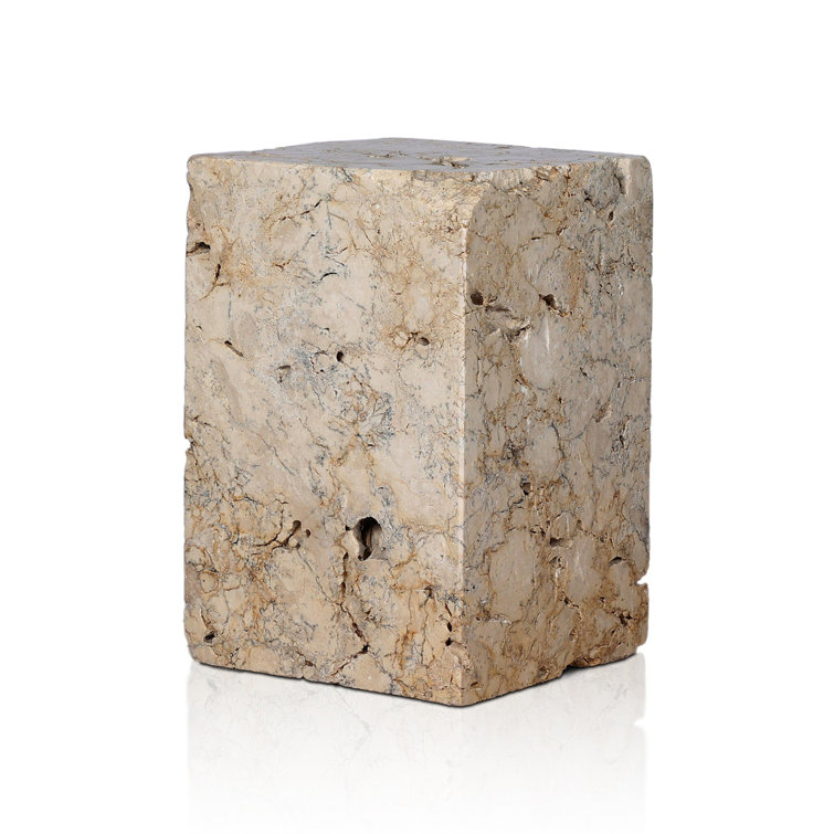 Square Brown and Gray Travertine End Table