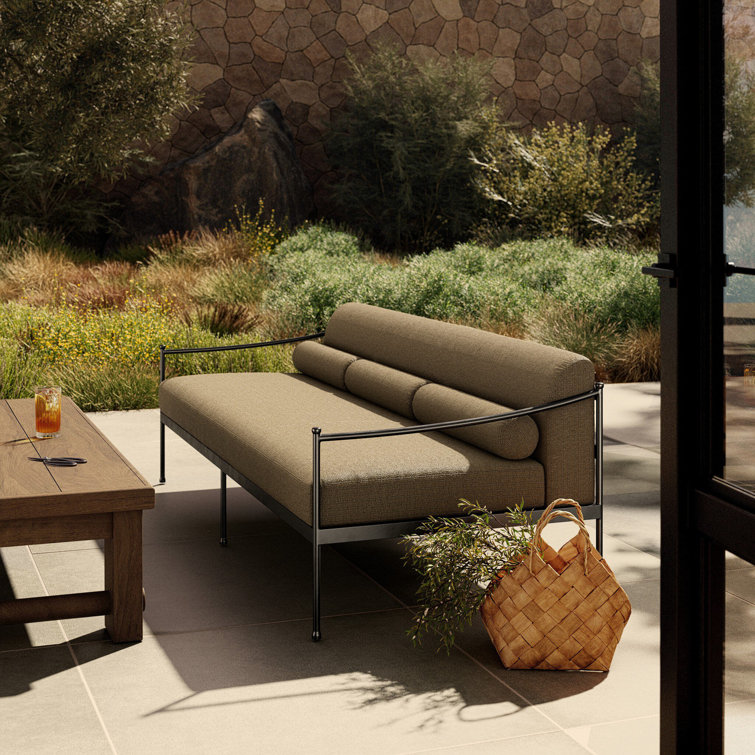 Greige Woven Aluminum Outdoor Couch with Black Finish