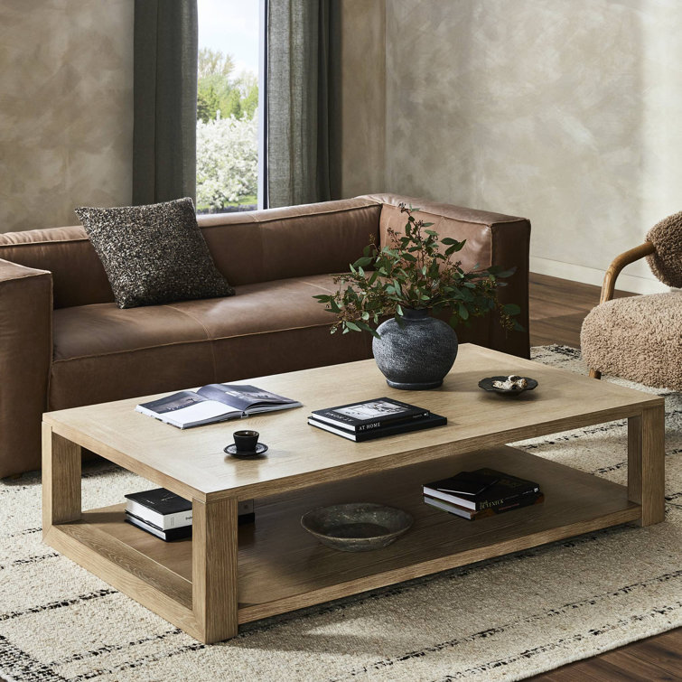 Natural Rectangular Wood Coffee Table with Storage