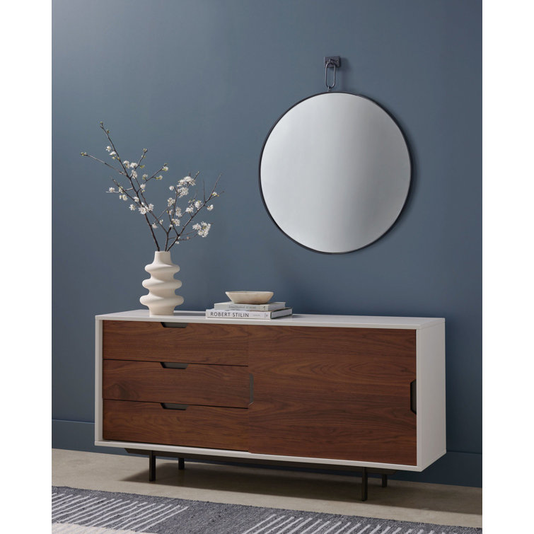 30" Industrial Round Black Wood & Gold Wall Mirror