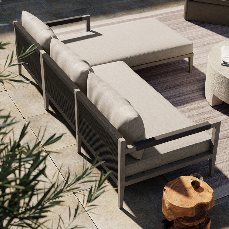 Gray Teak Three-Seat Outdoor Sectional with Cushions