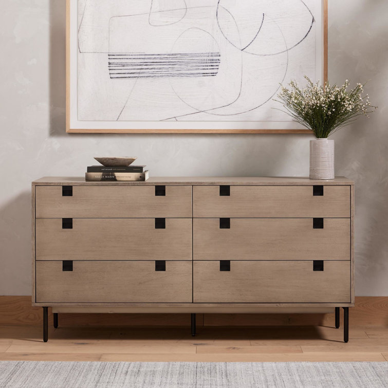Contemporary Carly Double 6-Drawer Dresser in Grey Wash