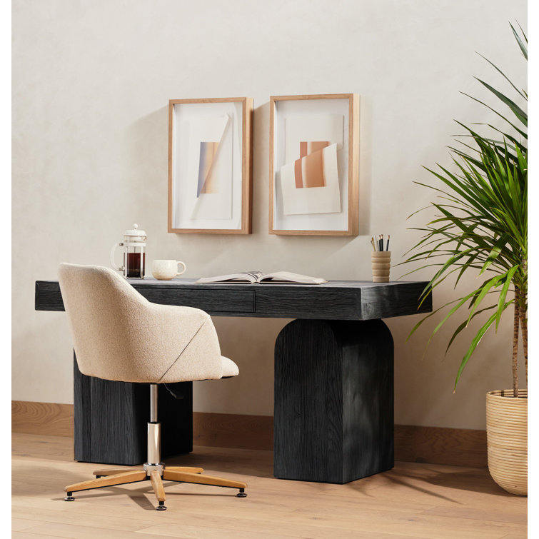 Edna Fedora Oatmeal Adjustable Swivel Task Chair in Brown Leather