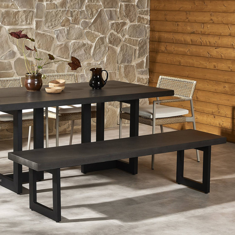 Judith Black Iron and Lava Stone Outdoor Bench
