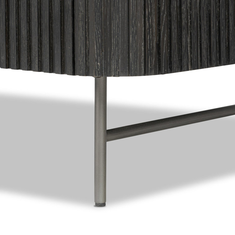 Black Oak and Stone 2-Drawer Nightstand with Brass Handles