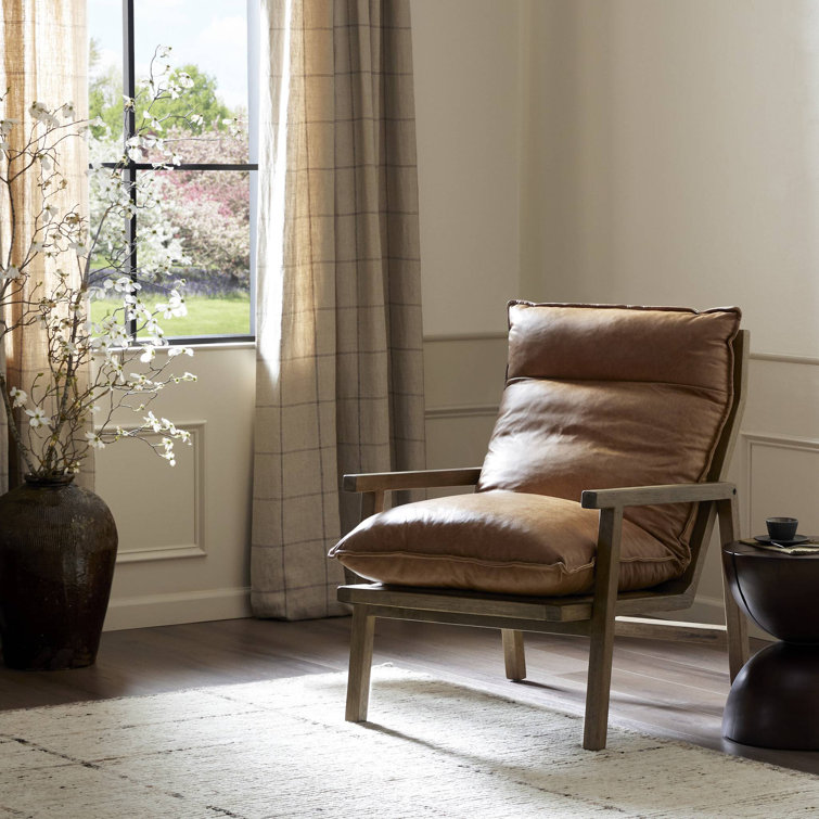 Orion Contemporary 27'' Brown Leather Accent Chair with Ladder-Back