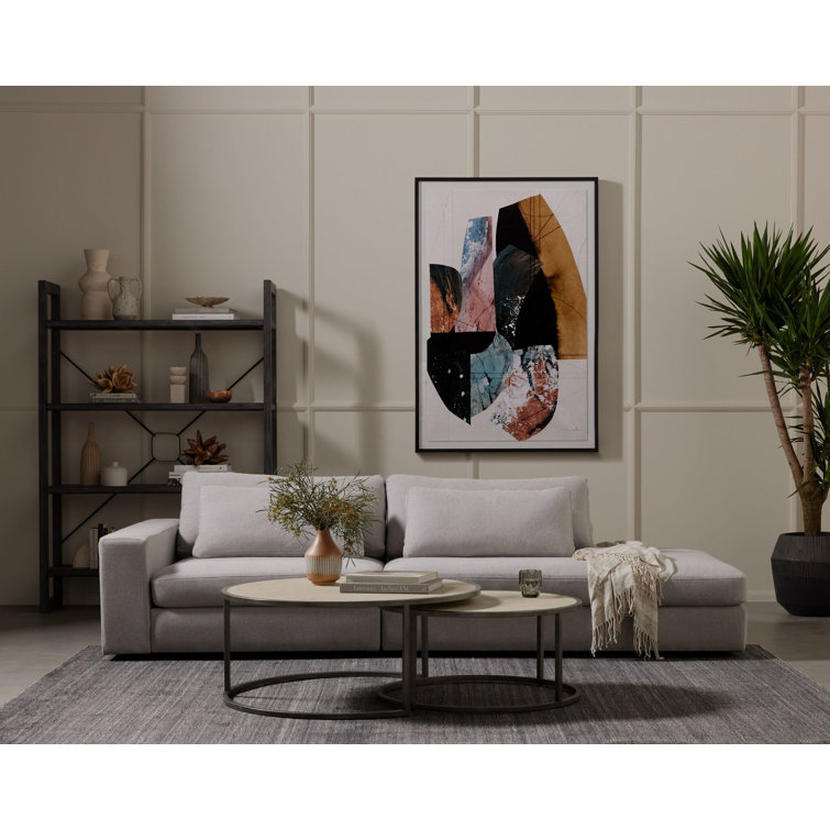 Gray and Cream Round Wood Metal Nesting Coffee Table