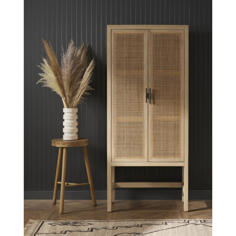 Caprice Modern Cream and Yellow Storage Cabinet with Woven Cane Doors